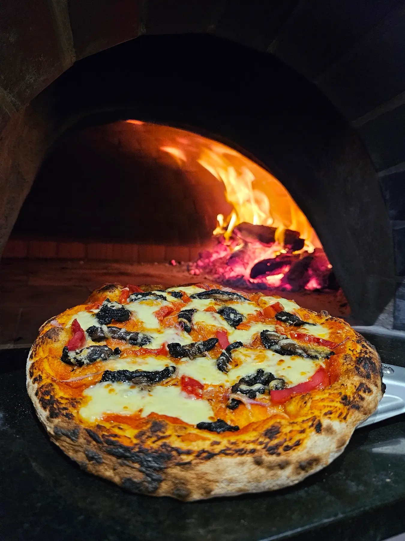 Pizza oven with fire